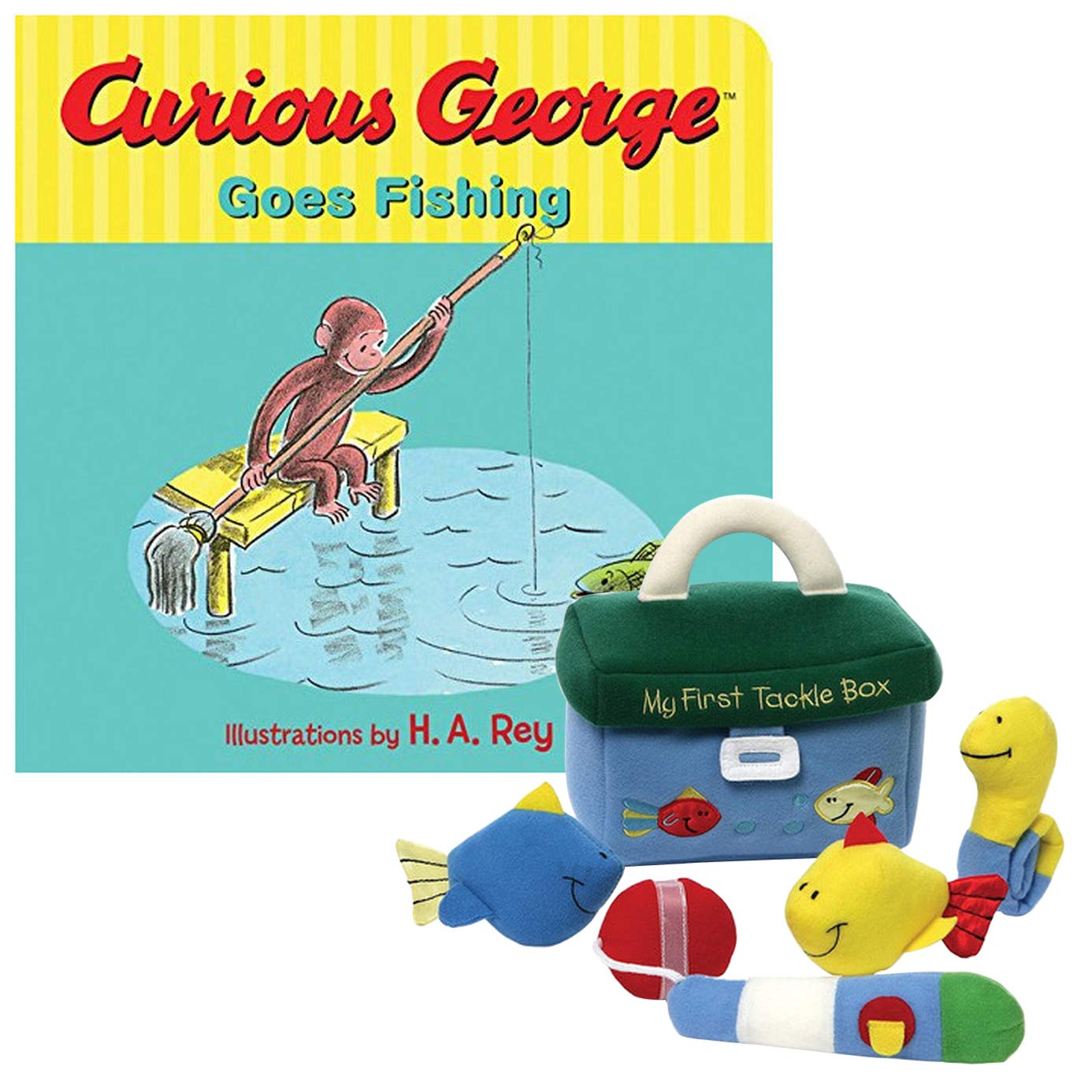 gund tackle box My First Tackle Box Playset Plush and Board Book Curious George Goes Fishing Set
