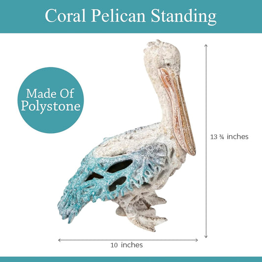 Corner Merchant Pelican Statue Figurine Coral Reef Beach Home Decor (Blue Pelican Standing),13 3/4 inches Tall