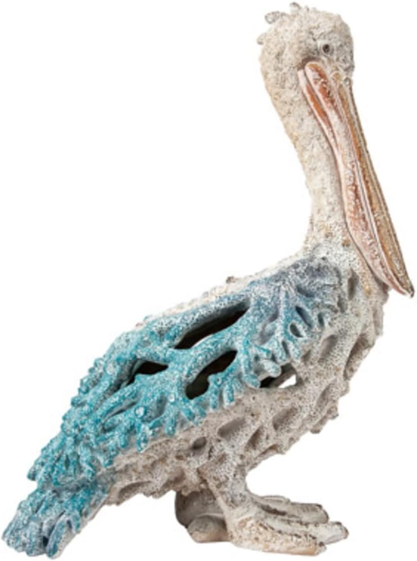 Corner Merchant Pelican Statue Figurine Coral Reef Beach Home Decor (Blue Pelican Standing),13 3/4 inches Tall