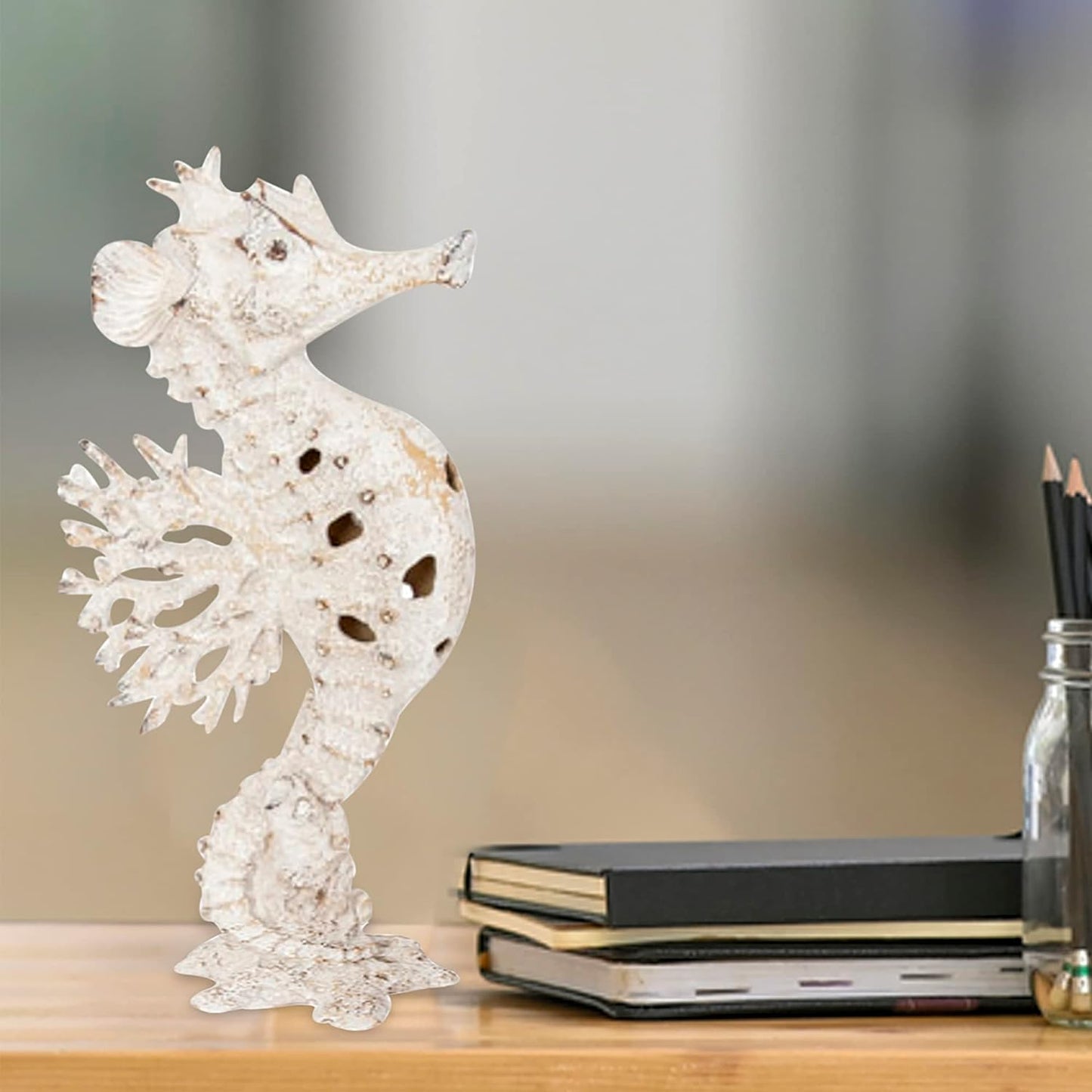 CornerMerchant Ocean Beach Decor Sea Coral Reef Seahorse Decor Home Tabletop Collection Sea Coral Reef Decor (White)