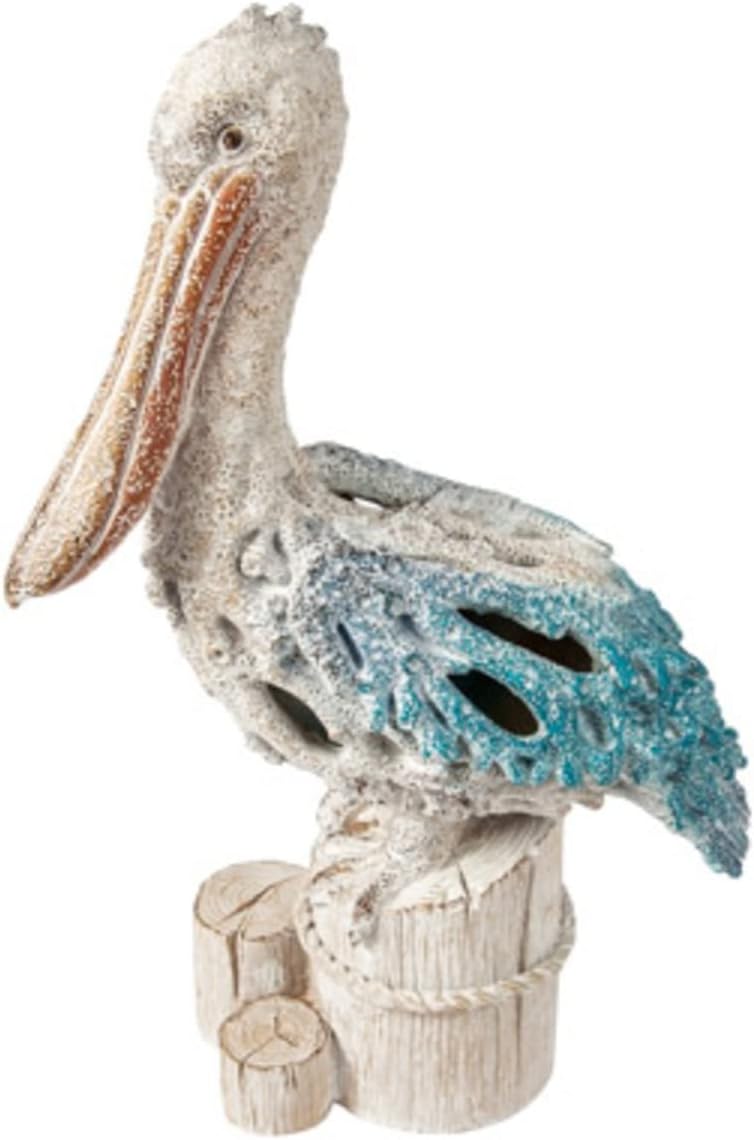 Corner Merchant Pelican Statue Figurine Coral Reef Beach Home Decor (Blue Pelican on Post) 13 3/4 inches Tall