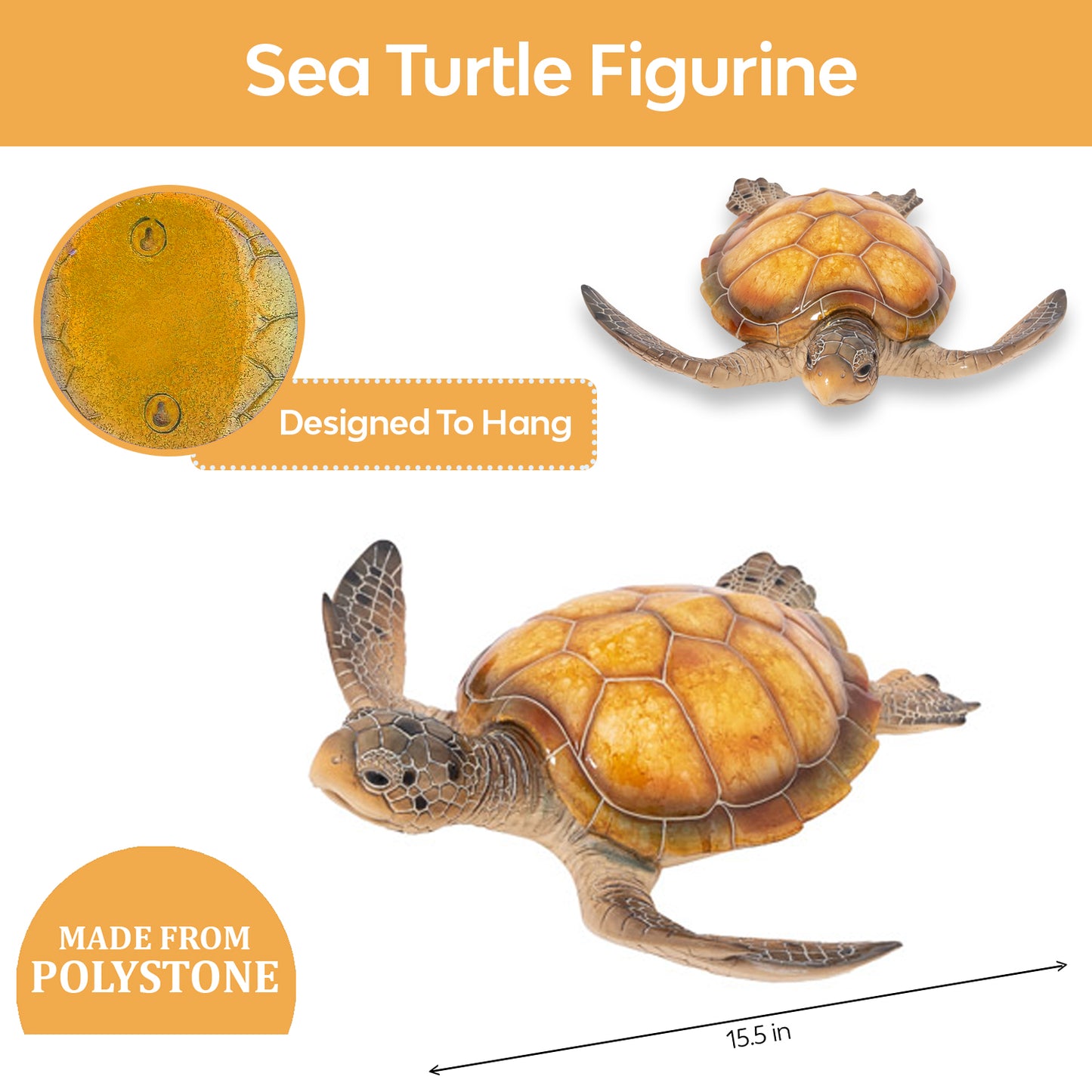 Sea Turtle Statue Garden Decor, Tabletop Display and Wall Hanging Garden Turtle Amber Color