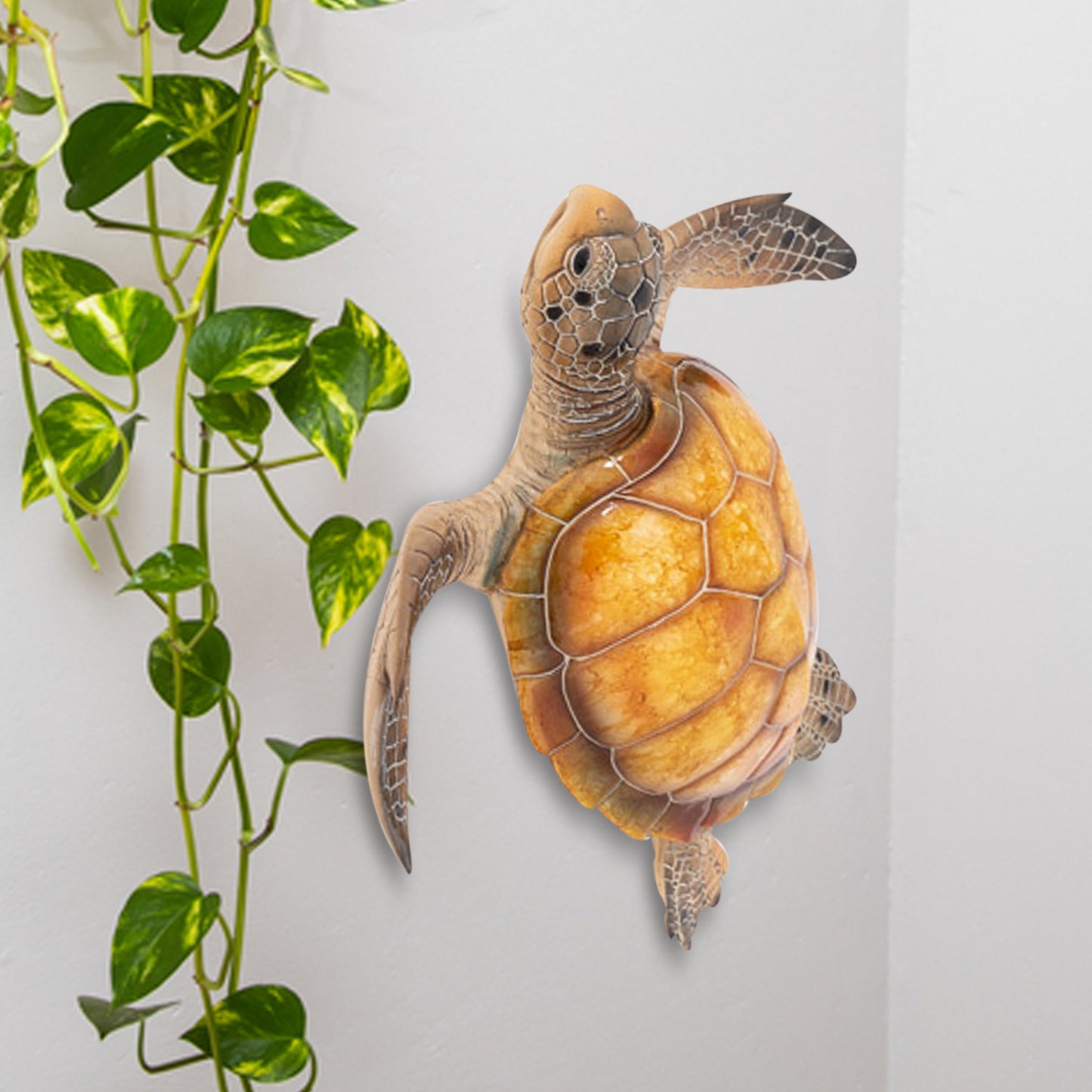 Sea Turtle Statue Garden Decor, Tabletop Display and Wall Hanging Garden Turtle Amber Color