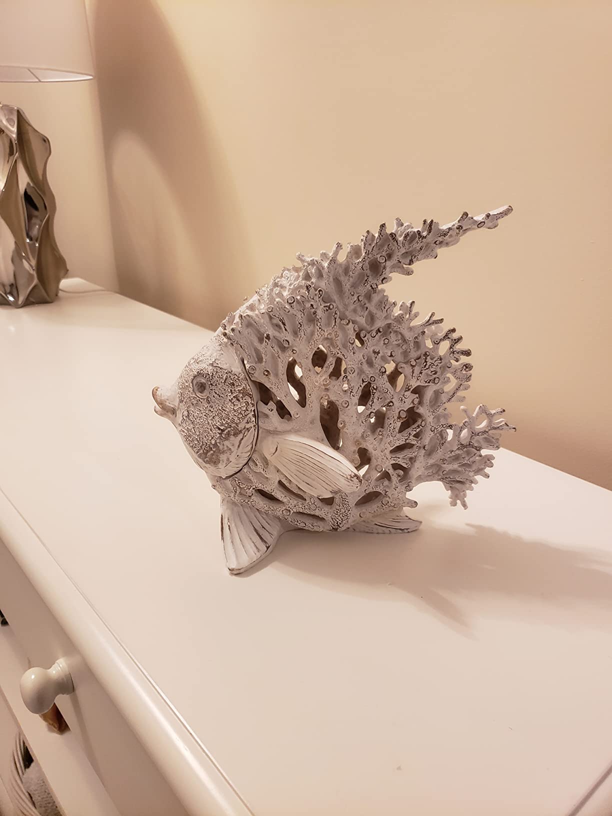 Ocean Decor White Coral Reef Angelfish Beach Home Decor Coral Look Polystone Tabletop Collection