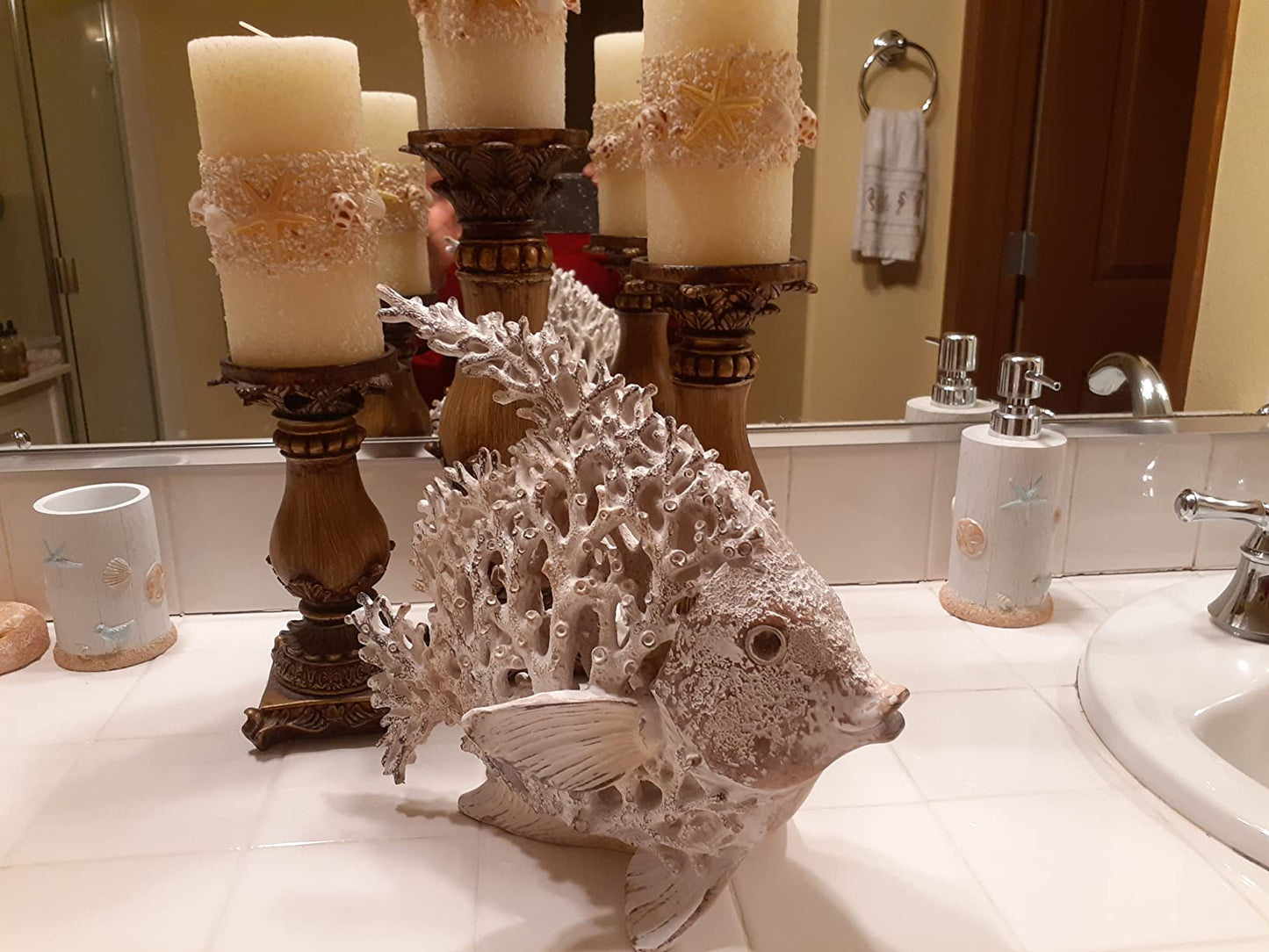 Ocean Decor White Coral Reef Angelfish Beach Home Decor Coral Look Polystone Tabletop Collection