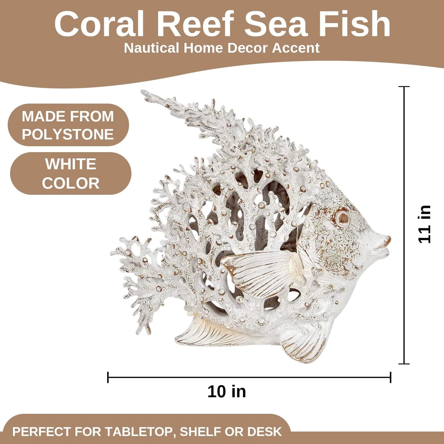 Ocean Decor White Coral Reef Angelfish Beach Home Decor Coral Look Polystone Tabletop Collection