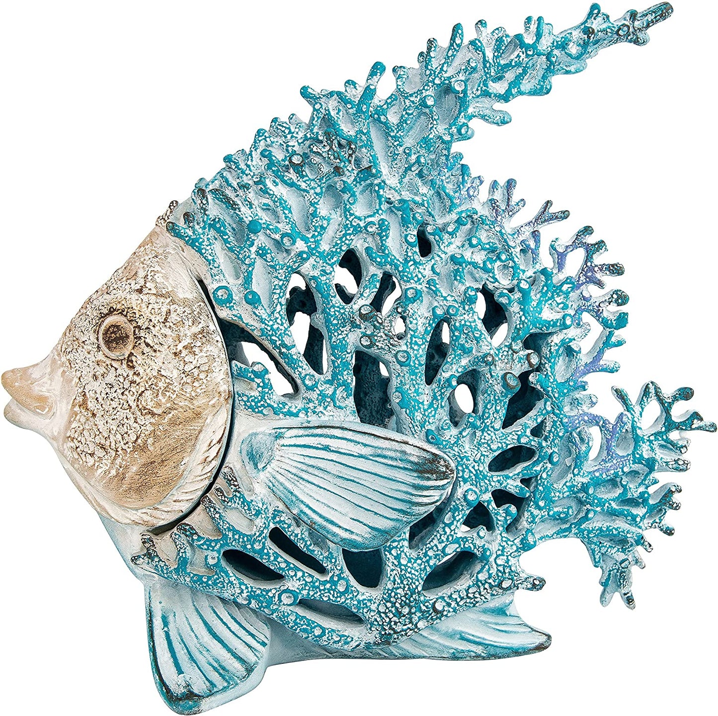 Corner Merchant Coastal Coral Reef Angelfish Beach Home Decor Tabletop Collection (Turquoise Blue)