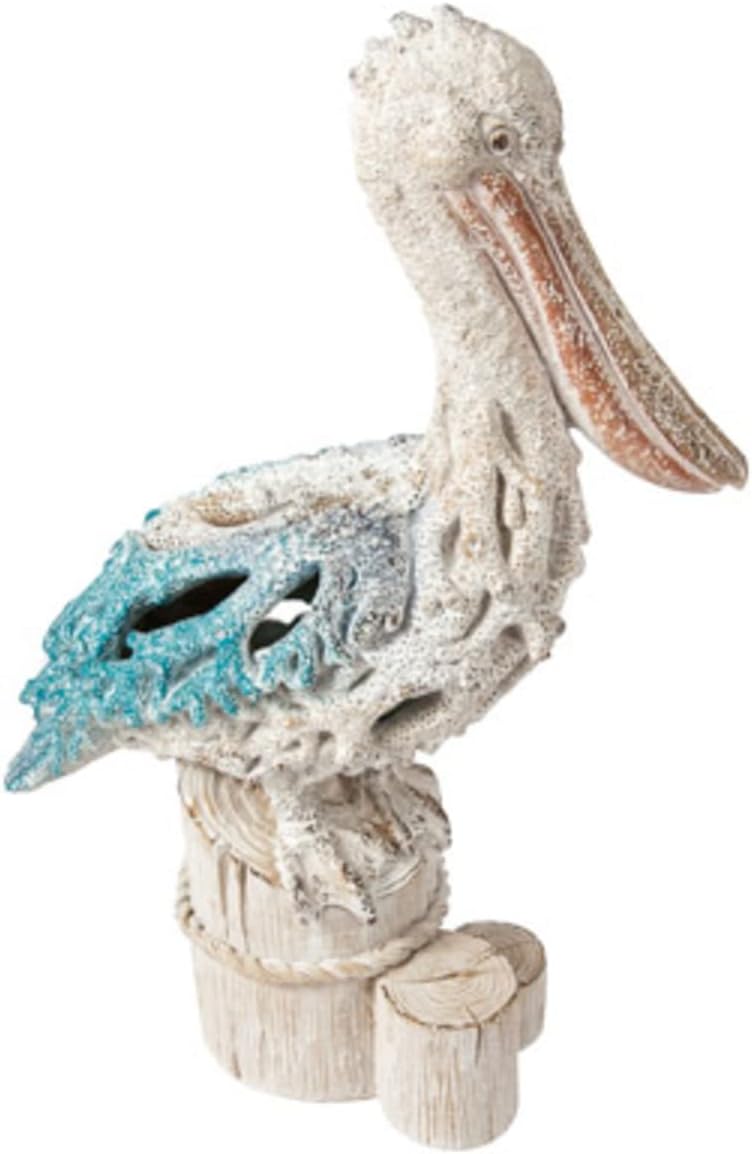 Corner Merchant Pelican Statue Figurine Coral Reef Beach Home Decor (Blue Pelican on Post) 13 3/4 inches Tall