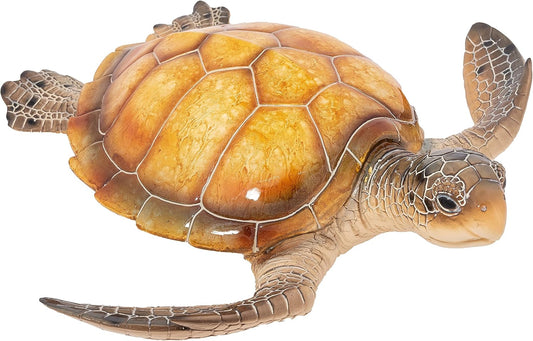 Sea Turtle Statue Garden Decor, Tabletop Display and Wall Hanging Garden Turtle Amber Color