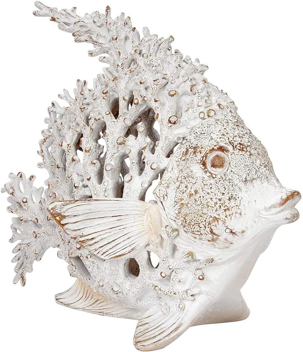 Ocean Decor White Coral Reef Angelfish Beach Home Decor Coral Look Polystone Tabletop Collection