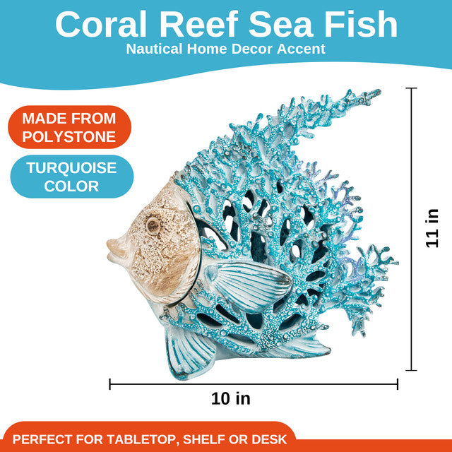 Corner Merchant Coastal Coral Reef Angelfish Beach Home Decor Tabletop Collection (Turquoise Blue)
